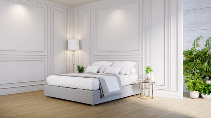 Master bedroom interior ,cozy space , modern classic design ,3d render