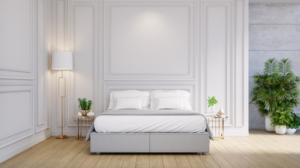 Master bedroom interior ,cozy space , modern classic design ,3d render