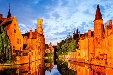 Fototapeta na wymiar Bruges, Belgium - Rozenhoedkaai and Belfry