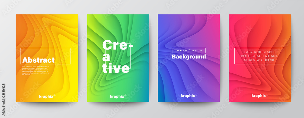 Wall mural set of minimal abstract organic curved wave shape on vivid gradient colors background for brochure, 