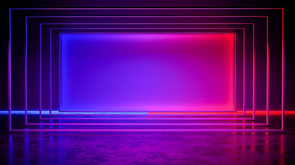 Modern Futuristic neon light  ,with blackground,and concrete floor,ultraviolet  concept,3d render