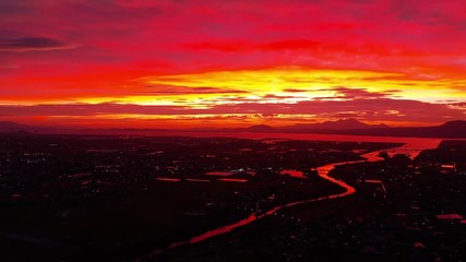 Take a picture of a rural area in Japan from the sunset sky