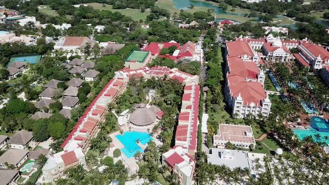 Luxury tropical resort with white sand. Aerial view