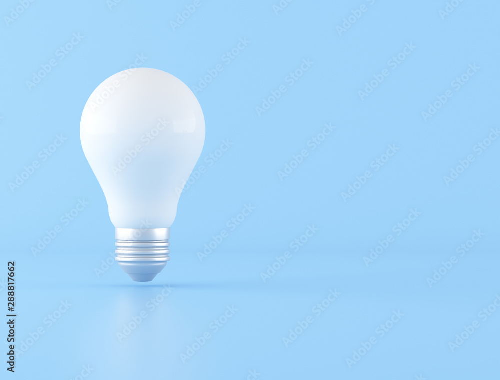 Poster White light bulb on blue background, knowledge concept on minimal style,thinking. 3D rendering