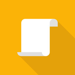 Peace of paper curved on orange background with shadow isolated flar design. Quiz symbol. Education flat icon. Exam form.