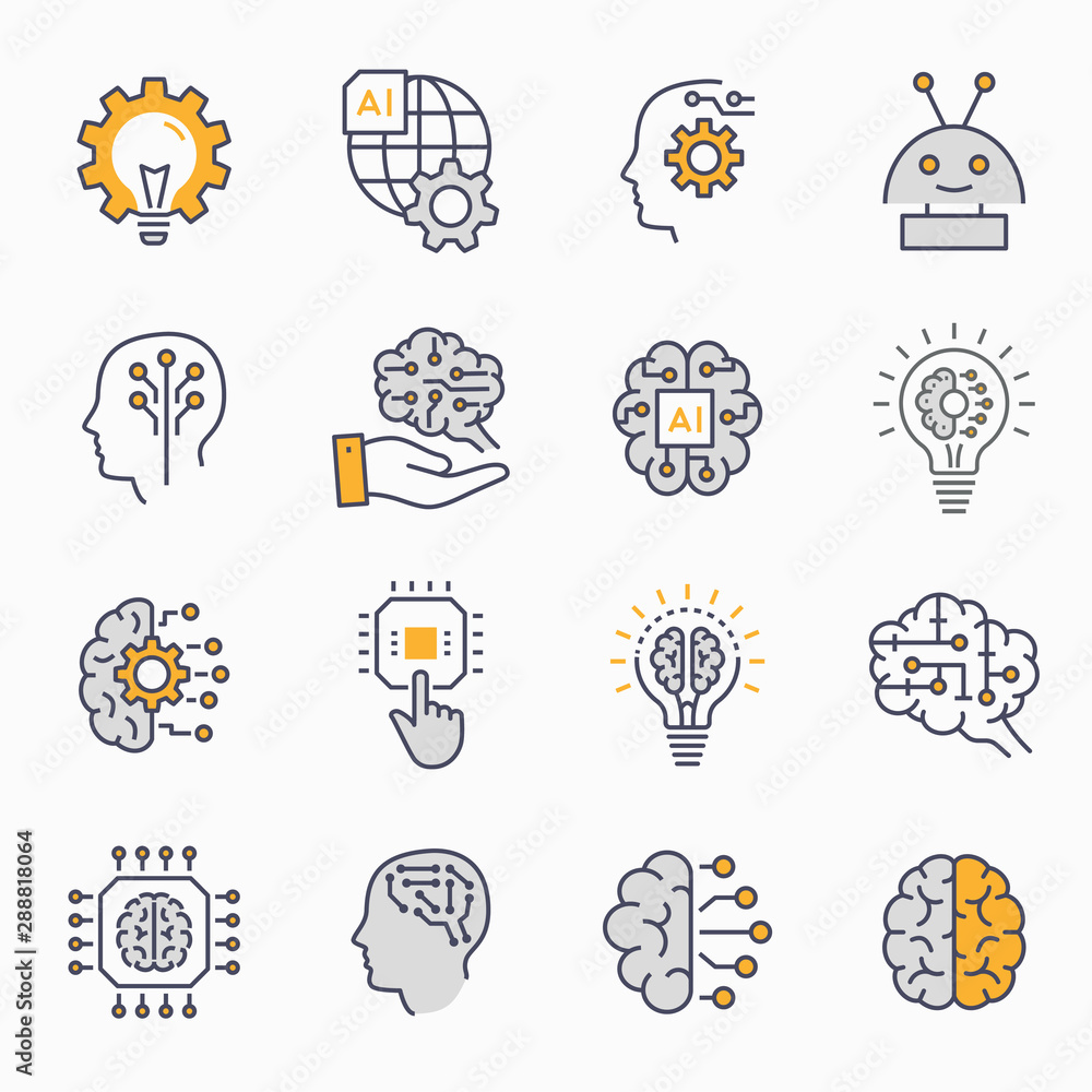 Poster artificial intelligence icons set. vector illustration. editable stroke.