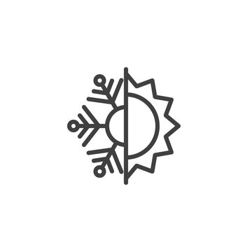 Thermal and cold resistant line icon. Snowflake and sun linear style sign for mobile concept and web design. Heat and frost insulation outline vector icon. Symbol, logo illustration. Vector graphics