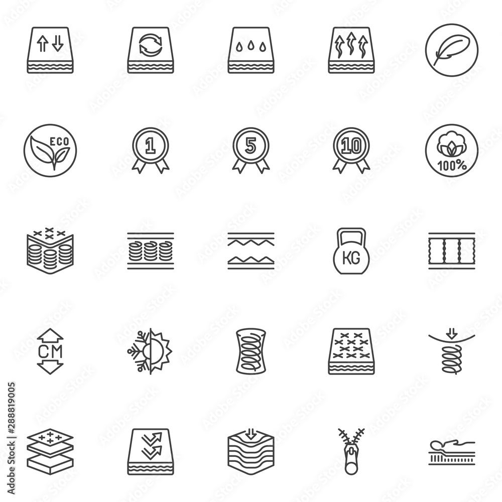 Poster orthopedic sleep line icons set. linear style symbols collection outline signs pack. vector graphics