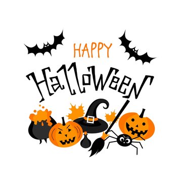Happy Halloween. Hand drawn lettering and illustration. Vector illustration. Best banner for Halloween party