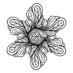 Vector abstract black and white ethnic snowflake shape mandala motif.