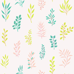 Abstract Seamless Leaves Pattern in Doodle Style.