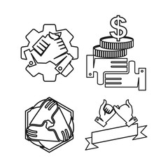 gear money ribbon Commitment Teamwork Together Outline Logo