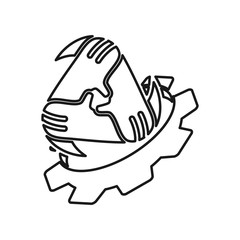 triangle hand gear Commitment Teamwork Together Outline Logo