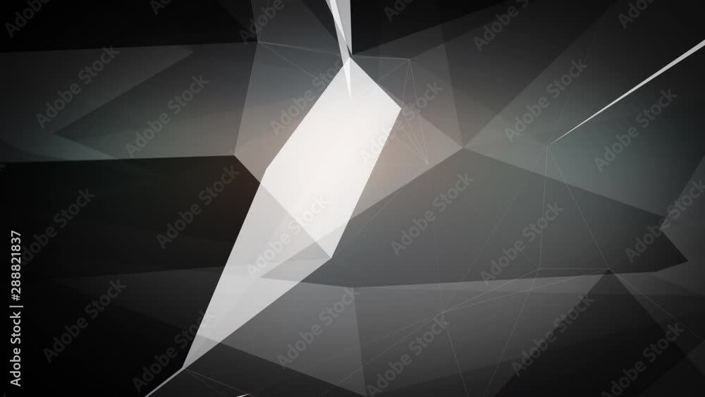 Poster black and white animation of triangles with slow motion. spinning camera. seamless loop.