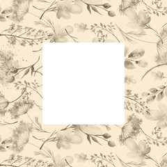 Watercolor pattern, background with a floral pattern. Beautiful vintage drawings of plants, flowers,willow branch, berry for your design. botanical illustration. Floral background, frame.