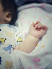 Hands and fingers of babies.Little finger of newborn baby