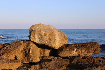 stones lie in a park on the shores of the Mediterranean Sea in the north of Israel