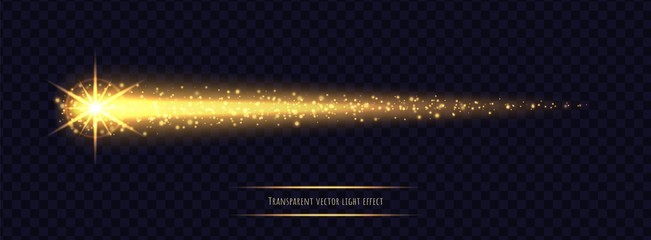 Magic golden star light effect isolated on transparent background. Luminescent stardust with bright bokeh and sparkles. Vector illustration. - obrazy, fototapety, plakaty