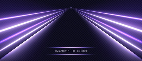 Violet neon light effect isolated on transparent background. Dynamic purple slow shutter speed effect. Abstract luminescent lines vector illustration. - obrazy, fototapety, plakaty