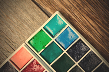 new watercolor paint-box. close up