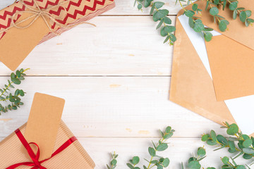 Christmas present with greeting card close up