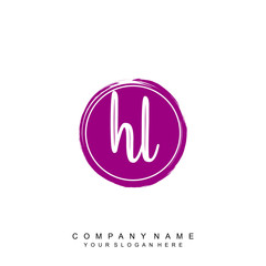 HL initials handwriting logo, with brush template and brush circle