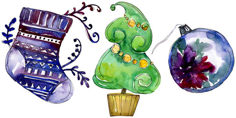 Christmas winter holiday symbol in a watercolor style isolated. Aquarelle christmas card.