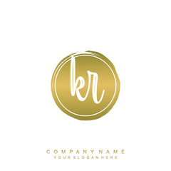 KR initials handwriting logo, with brush template and brush circle