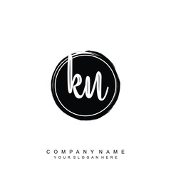 KU initials handwriting logo, with brush template and brush circle