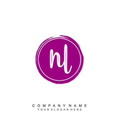 NL initials handwriting logo, with brush template and brush circle