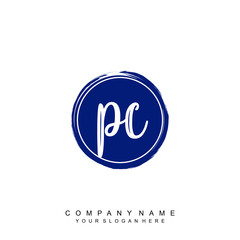 PC initials handwriting logo, with brush template and brush circle
