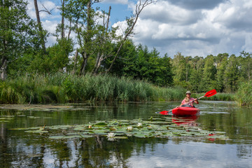 Drawa National Park - Canoeing on the Drawa River - Family on a kayak - Poland