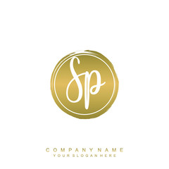 SP initials handwriting logo, with brush template and brush circle