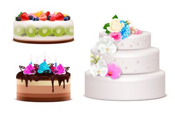 Birthday And Wedding Cake Realistic Set