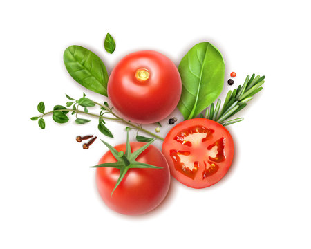 Tomato Herbs Realistic Composition