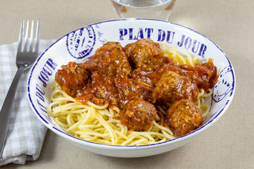 boulettes à la tomate et spaghetti