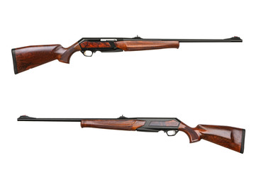 Modern semi-automatic hunting rifle with a wooden butt isolate on a white background