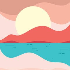 Simple beach landscape in flat style for element design