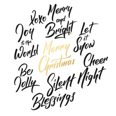 Christmas lettering set. Winter holiday calligraphy labels design for Xmas celebration