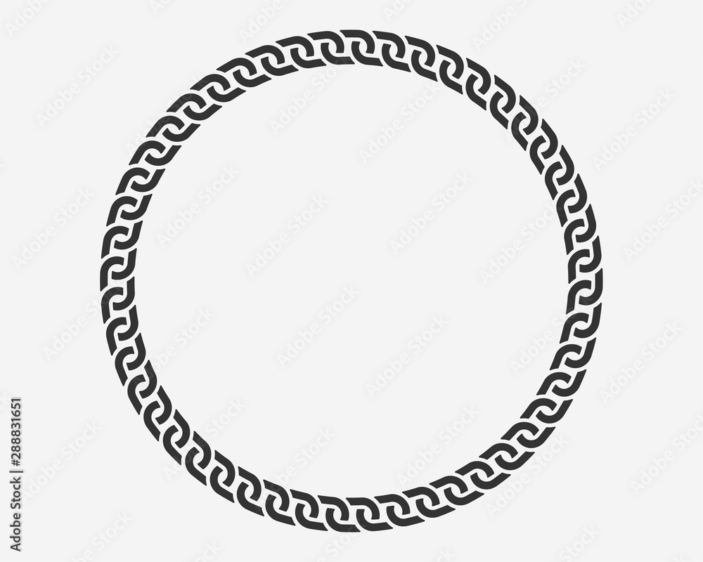 Poster texture chain round frame. circle border chains silhouette black and white isolated on background. c