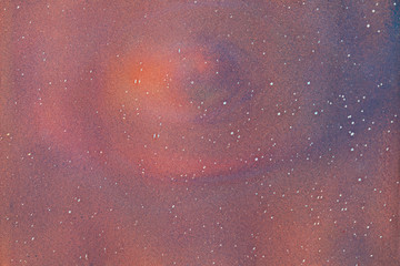 Abstract space background. Vast distant space worlds and galaxies. Small glowing stars against the background of a large planet with a plume