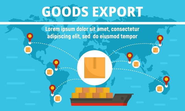 Global cargo export concept banner. Flat illustration of global cargo export vector concept banner for web design