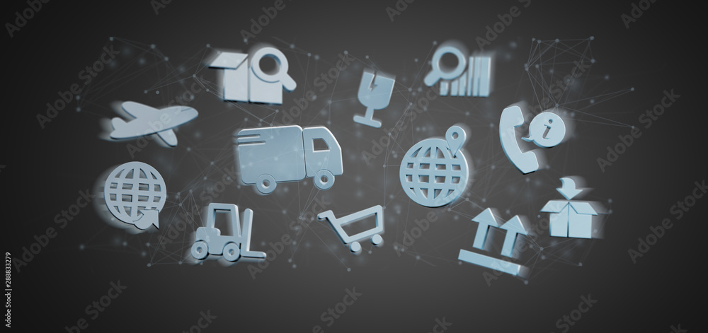 Poster logistic organisation with icon and connection 3d rendering