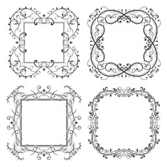 Floral filigree frames set. Decorative design elements