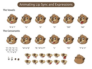 Beaver Cartoon Character Mascot Illustration for Animating Lip Sync and Expressions, Vector Illustration, in Isolated White Background. © ridjam