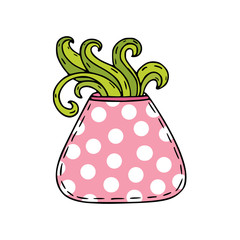 Succulent vector icon. Houseplant illustration. Sticker design with green succulent plant in pink pot. Interior nature print.