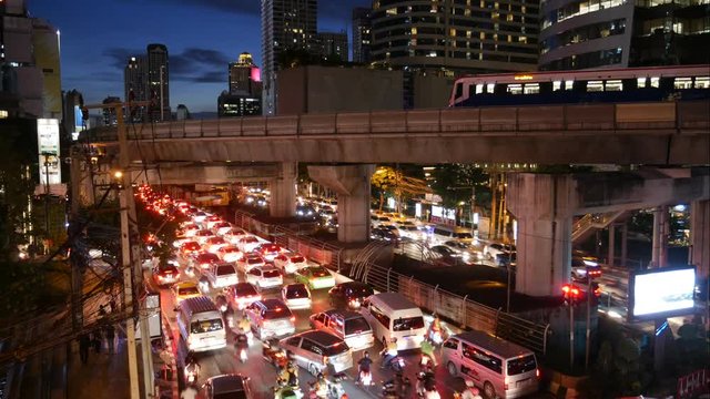 Hyper lapse during rush hour in Asian city of Bangkok