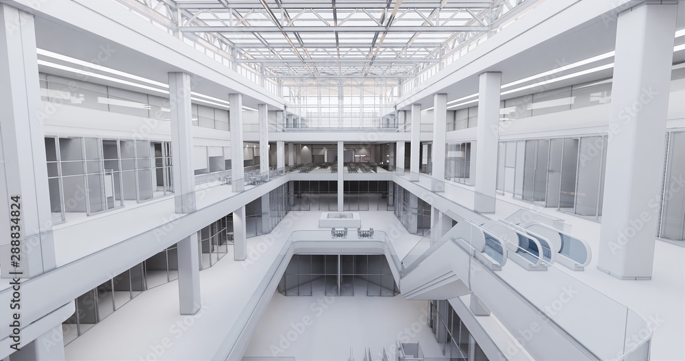 Aufkleber concept visualization empty public space of a large shopping mall
