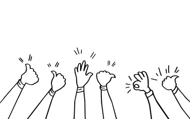 doodle of Hands clapping. applause and thumbs up gestures. congratulation business
