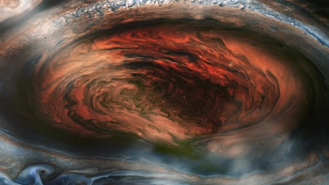 The Great Red Spot, a persistent high-pressure region in the Atmosphere of Jupiter. Elements of this video furnished by NASA. 